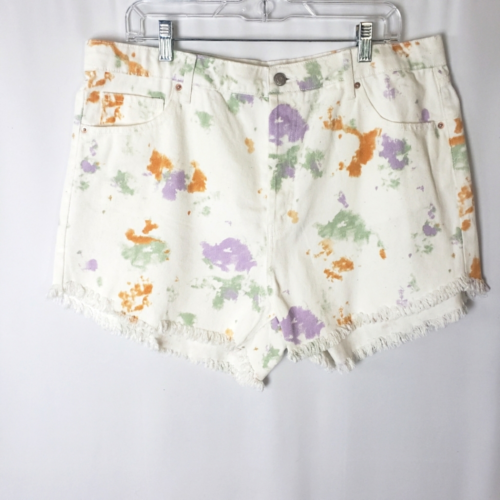 Wild Fable; High Rise; Jean Shorts; White with Flower Pattern; Tie Dye; - Picture 2 of 7